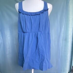 Venezia Blue Sleeveless Ruffle Square Neck Cotton Tunic Tank Top Plus 14/16